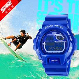 De Riemwater Bestand 5 ATM van het douane Blauw Multifunctioneel Digitaal Horloge Pu