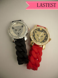 Van de het Siliconemanchet van het luipaardkristal het Horloge Rode/Zwarte Niet corrosief