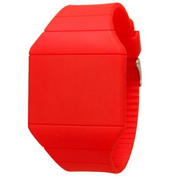 Uiterst dunne Silicone Rode LEIDEN Digitaal Horloge, Adverterende Dame Wristwatch