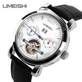 Manier Automatisch Mechanisch Horloge met Band van het de Koe de Echte Leer van de Metaalriem