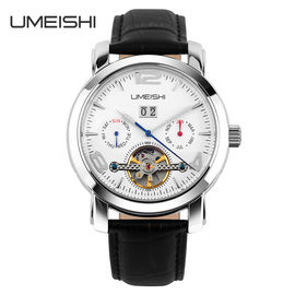 Manier Automatisch Mechanisch Horloge met Band van het de Koe de Echte Leer van de Metaalriem