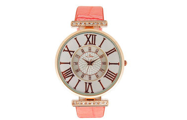Dame Pink Leather Strap Watches om de Bewegingen van het het Kwartshorloge van het Metaalgeval