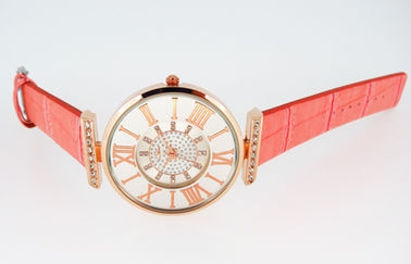 Dame Pink Leather Strap Watches om de Bewegingen van het het Kwartshorloge van het Metaalgeval