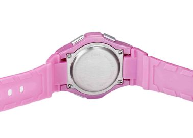 De ronde Roze Pu-Vrouwen maken Sporthorloge met LCD het Polshorloge van de Alarmgift waterdicht