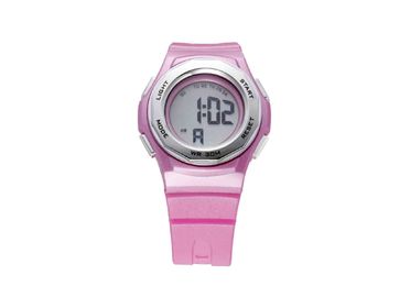 De ronde Roze Pu-Vrouwen maken Sporthorloge met LCD het Polshorloge van de Alarmgift waterdicht